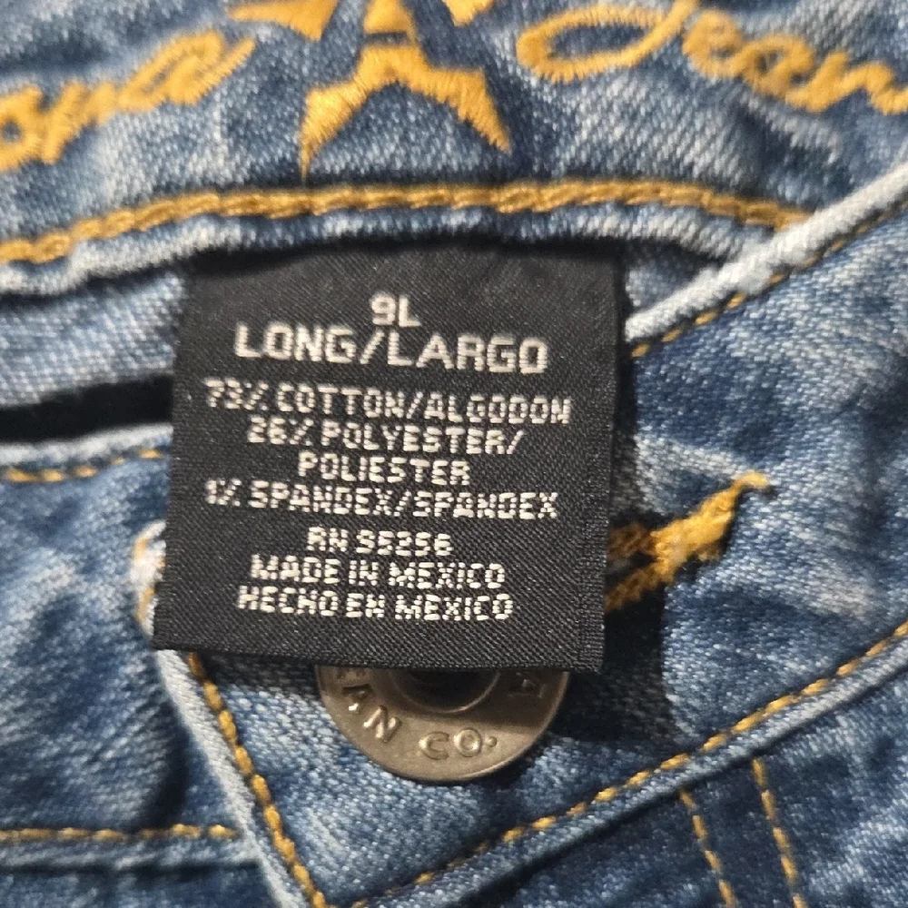 Arizona Jean Company Blue Denim Flare Jeans with Floral Patchwork - Picture 16 of 16